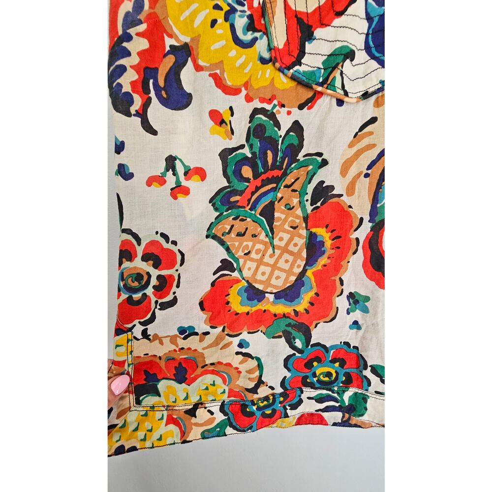 Tory Burch Floral Sleeveless Top Blouse, Ruffled V Neck, Lightweight, Boho, Sz 6 - Picture 5 of 10